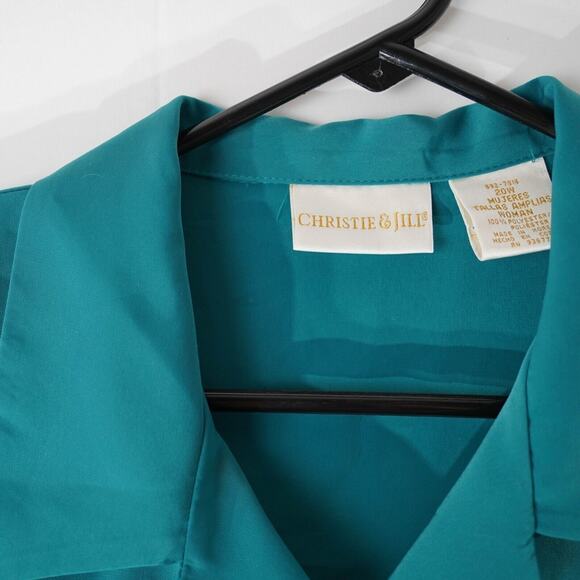Vintage Christie & Jill Teal Blue Long Sleeve Button Up Womens 20W Plus Size - Picture 3 of 7